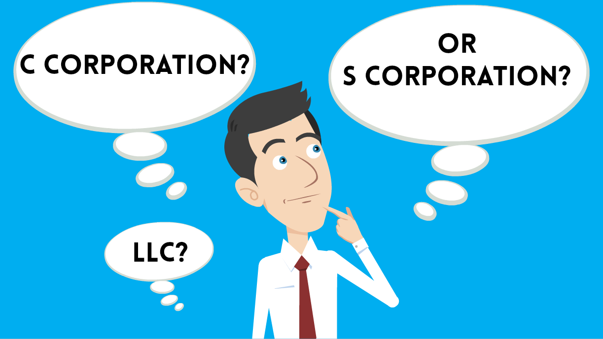 man deciding between c corporation, s corporation, or llc