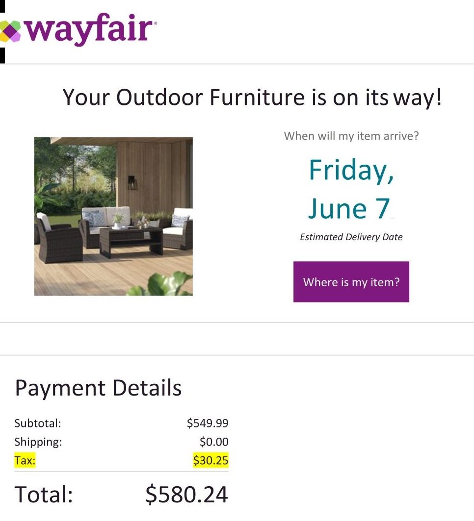Wayfair furniture order