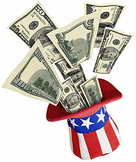 Money coming out of America hat